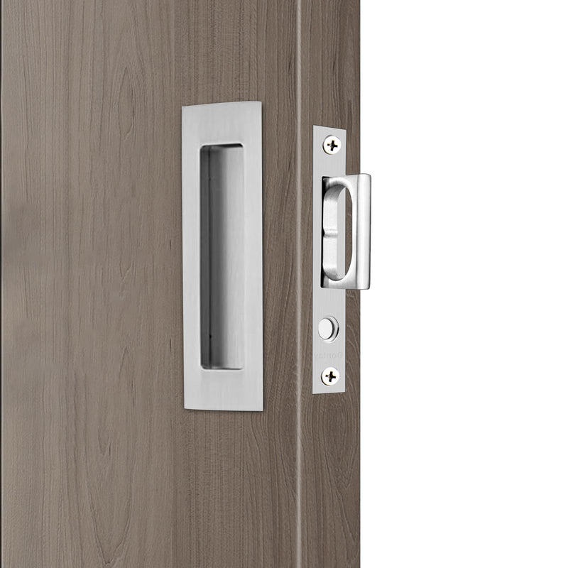 Dontay Sliding Pocket Door Handles, 304 Stainless Steel Non Locking Pocket Door Hardware, Recessed Flush Finger Pulls, Heavy Duty Edge Pull with Pop Out Ring Pull (Satin Nickel (1 Set), 6 inch) Rectangle handles & Edge Pull Satin Nickel (1 Set)