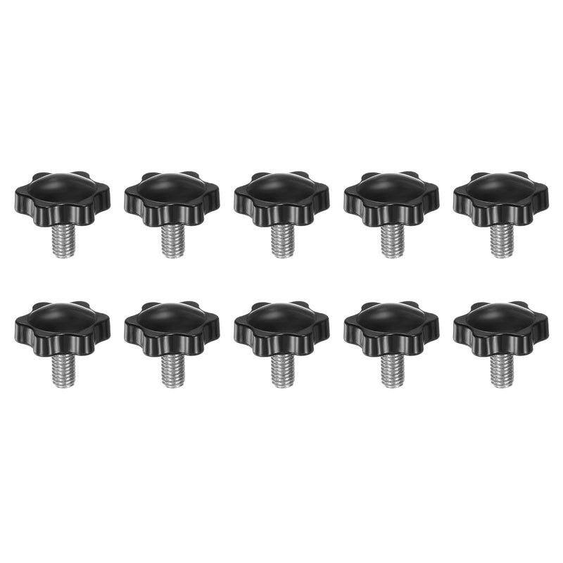 HARFINGTON 10pcs Star Knobs M8 x 16mm 304 Stainless Steel Threaded Stud 32mm Plastic 6-Star Head Hand Tightening Thumb Screw Clamping Jig Knob Handle, Black M8 x 16mm x 32mm