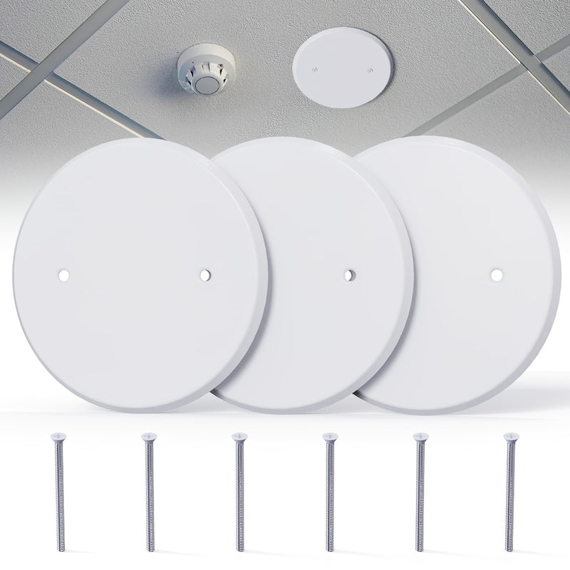 3 Pcs Smoke Detecte Cover Plate, Metal Round Blank Cleanout Cover Plate, 5 Inch Ceiling Cover Plate For Outlet And Wall Light Hole, Electrical Box Cover With Hole Spacing 2.8 Inch 3 PCS- For 3-1/2 inch Electrical Box