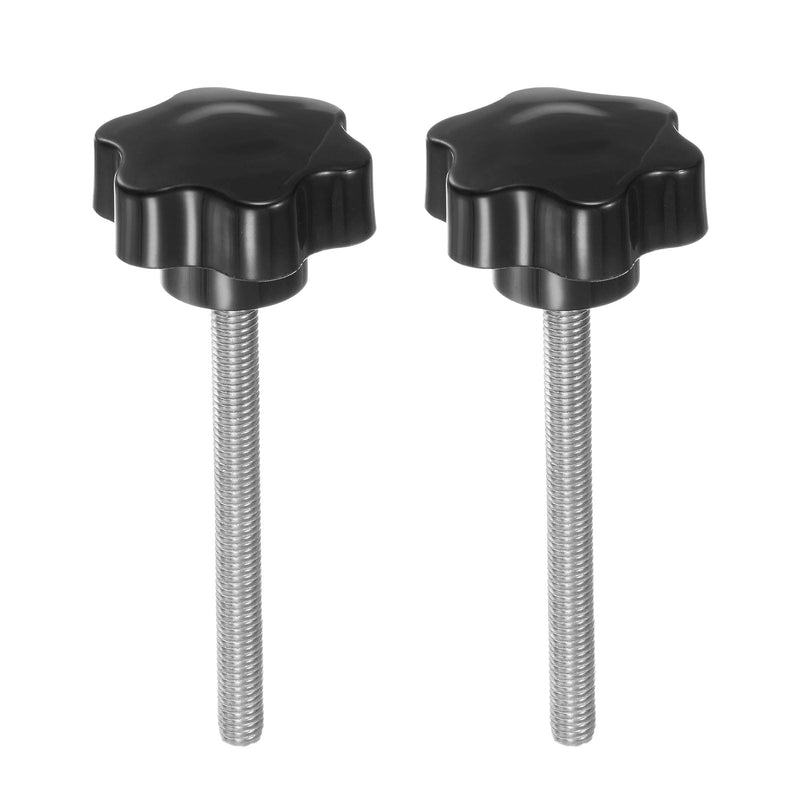 HARFINGTON 2pcs Star Knobs M8 x 100mm 304 Stainless Steel Threaded Stud 46mm Plastic 6-Star Head Hand Tightening Thumb Screw Clamping Jig Knob Handle, Black M8 x 100mm x 46mm