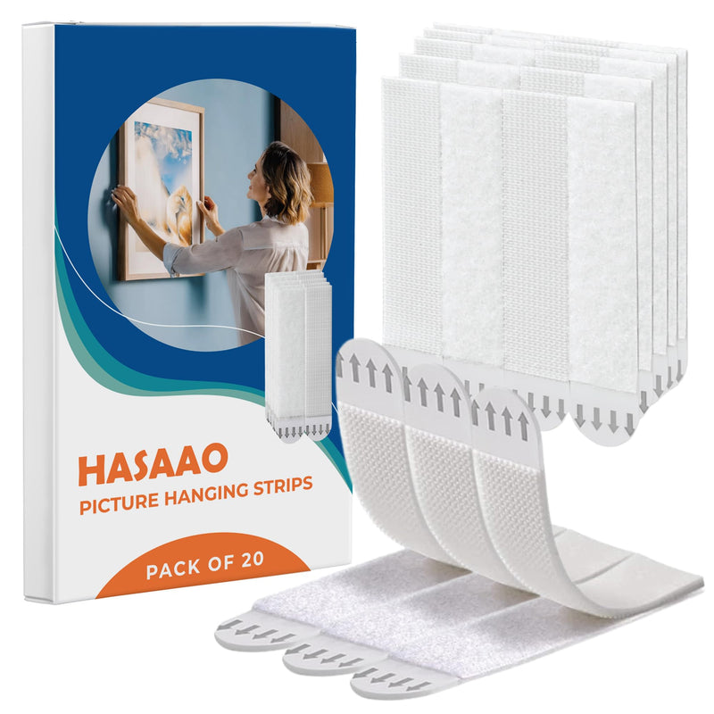 Large Picture Hanging Strips Heavy Duty - 20 Pairs (40 Strips), Wall Hanging Strips for Damage-Free Picture Hanger, Mounting of Photos, Frames, and Wall Decor Large - 20 Pairs