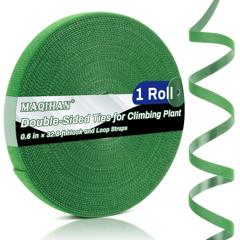 Velcro Plant Tape - 1 Roll Plant Supports for Growing Reusable Adjustable Cut-to-Length 0.6 in x 32.8 ft Indoor Outdoor Use Ideal for Gardening, Tomato, Rose Bushes, Fruit Trees, Green