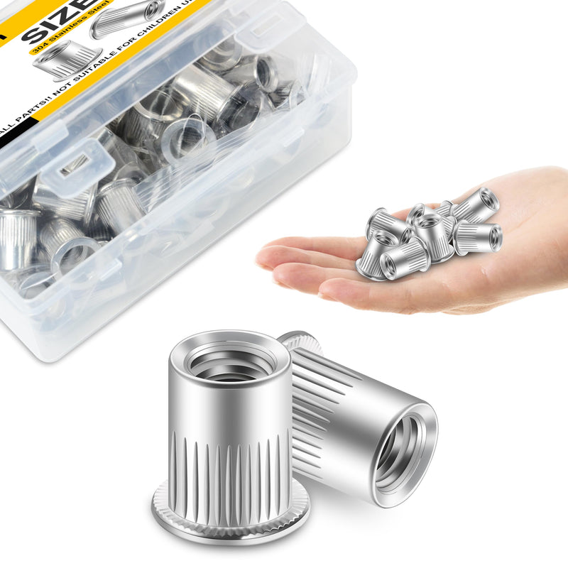 100Pcs 5/16 Nut Rivet Nuts, 304 Stainless Steel Flat Head RIV Nuts Rivets Nutsert, 5/16-18 Nut Threaded Inserts Rivnuts, Hardware Nuts Rivnuts Threaded Inserts for Metal by Mywish 5/16"-18 Silver