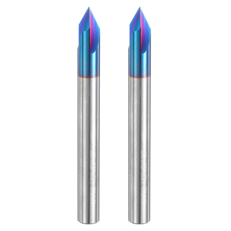 uxcell 2 Pcs 60 Degree V Groove Engraving Router Bit for CNC Tip and 3 Flutes 1/4 Inch Shank Carving Bit Nano Coated Carbide End Mill for Carving Engraving