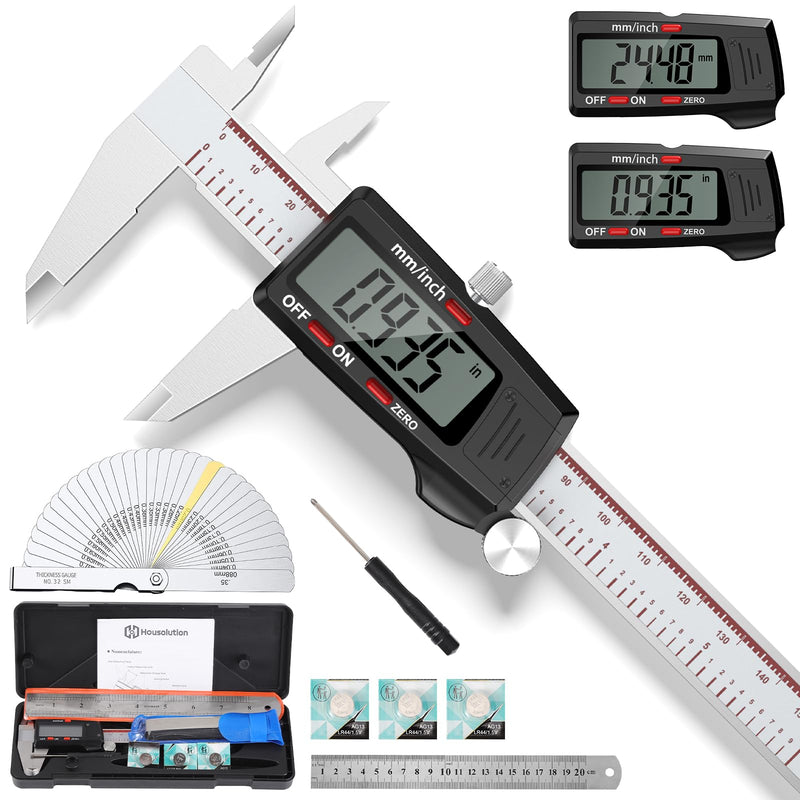 Digital Caliper 6 Inch, Caliper Measuring Tool with Large LCD Screen, Inch/MM, 4 Measuring Ways, Auto-Off LCD Stainless Steel Micrometer Vernier Caliper for Printing Jewelers Woodworkers Industry Industry-150mm