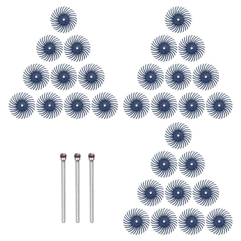 HARFINGTON 30pcs Radial Bristle Disc Set 1" 120 Grit Detail Abrasive Brush Kit Gap Polishing Wheel Assortment with 1/8" Mandrels Shank for Jewelry Wood Metal Polishing Cleaning, Blue