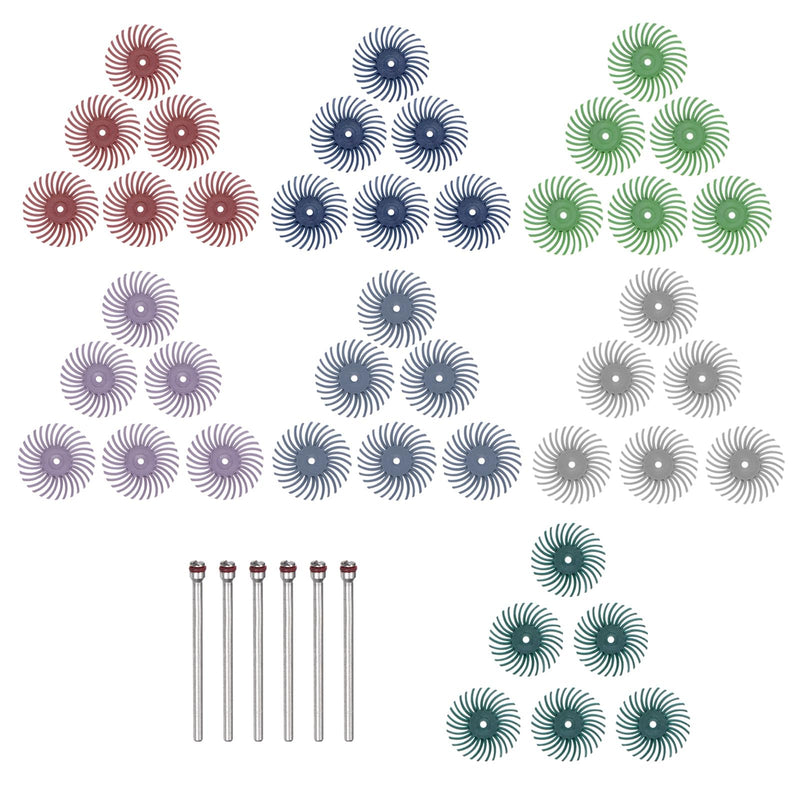 HARFINGTON 42pcs Radial Bristle Disc Set 1" 80-2500 Grit Detail Abrasive Brush Kit Gap Polishing Wheel Assortment with 6pcs 1/8" Shank Mandrels for Jewelry Wood Metal Polishing Cleaning
