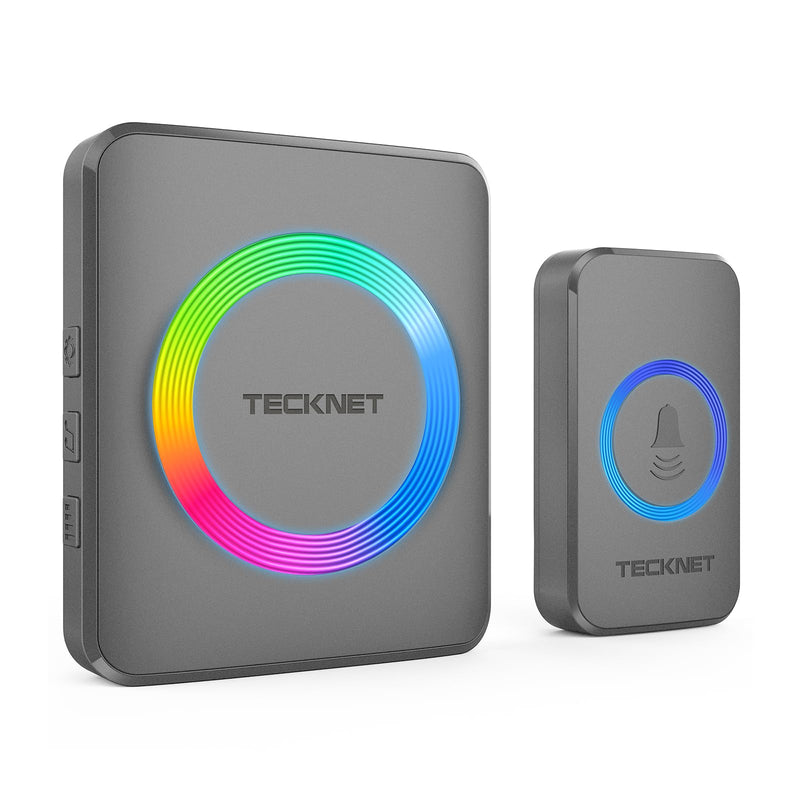 TECKNET Wireless Doorbells for Home, IP65 Waterproof 1,970Ft 120dB Door Bell Ringer Wireless for Classroom with 60 Chimes & 5 Volume Levels, RGB Flash Tarnish