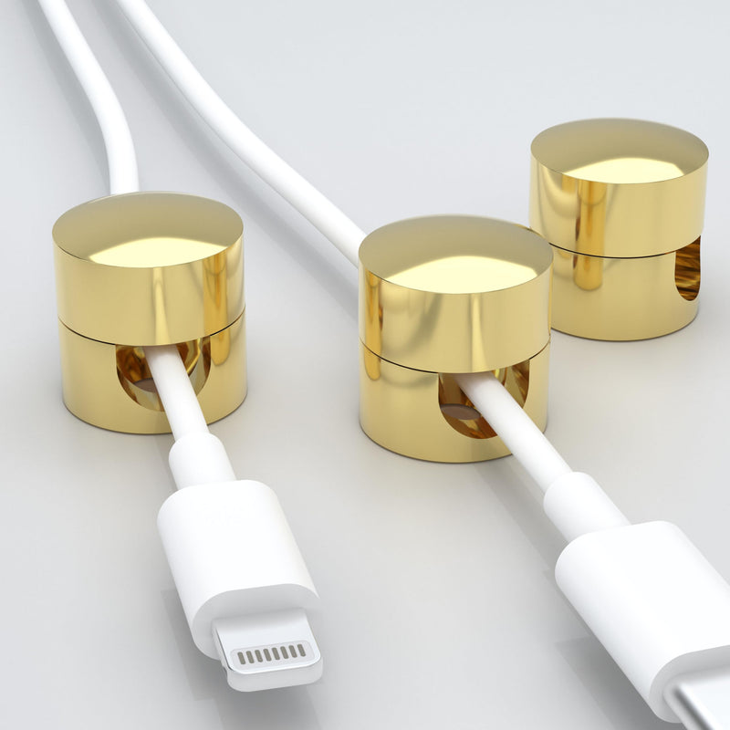 Gun Metal cord holder,Cable Anchors for Cable, Premium Aluminum Wire Organizer, Adhesive Screw 2-in-1 cord clips, Charger Cable Management Clip, Stylish, Sturdy, Practical | (3 Pcs) (Gold) Gold