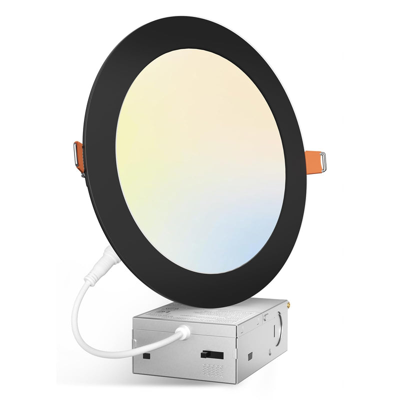 Amico Black 7 Inch 5CCT 1 Pack Ultra-Thin LED Canless Recessed Ceiling Light with Junction Box, 2700K-5000K Selectable, 1300LM Brightness, 15W=100W, Dimmable Wafer Downlight-ETL&FCC