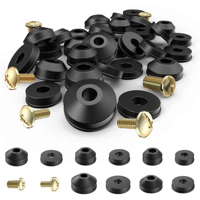 48 PCS Faucet Washer Assortment Kit Outdoor Faucet Repair Kit with Brass Screws Flat and Beveled Washers for Use with Assorted Quick-Opening Style Faucets Stem Worn Out Washer Replacements (48 PCS) 48 PCS