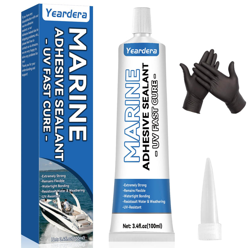 3.4 oz Marine Adhesive Sealant White, Marine Silicone Sealant Permanent, Marine Glue Waterproof, High Bond Strength, Fast Cure, UV Resistant, Above & Below Waterline
