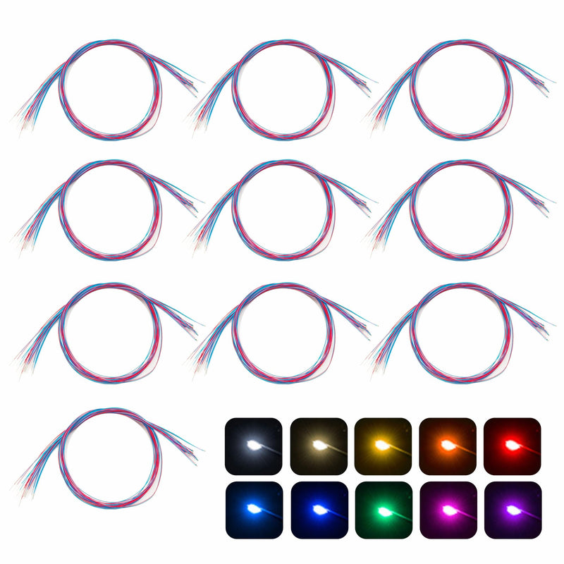 100pcs Pre-Wired Micro LED Pre-soldered 0805 SMD LEDs with Assembly Accessories for Beginner Model Building(Mix 10 Colors - 100pcs) Mix 10 Colors 100 Count (Pack of 1)