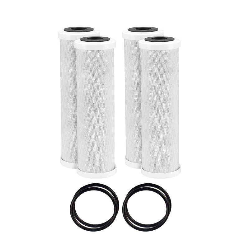 CFS – 5 Micron Activated Carbon Water Filter Cartridge Compatible with 202000 Models – 10" Whole House Replacement Filter Cartridge - Remove Bad Taste and Odor – (4 Pack + 4 O-Rings) 4 Pack + 4 O-Rings
