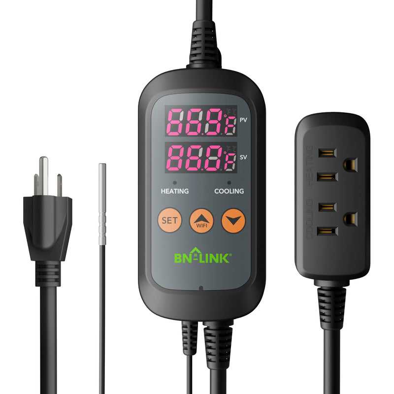 BN-LINK Digital Temperature Controller Thermostat Outlet with Heating Cooling Mode, 2-Stage Outlet Thermostat Controller Plug for Reptiles Aquarium Carboy Homebrew Breeding Fermenter Seed Germination T10U