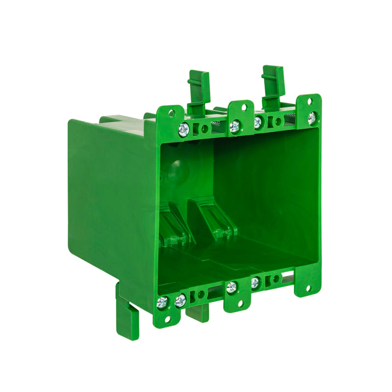 Old Work BaseBox – Expandable Double Gang PVC Electrical Box with 8 Knockouts & 4 Wings, 32 cu. in. Capacity - Single Unit