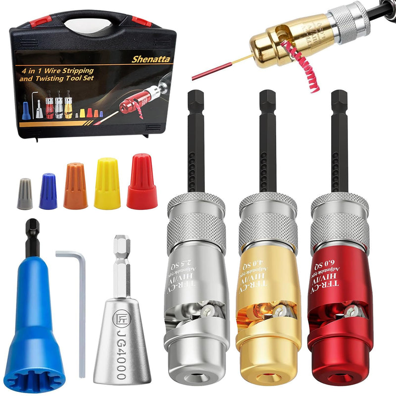 Wire Stripper for Drill, Wire twister Tool for electrician, Upgrade Wire Stripping and Twisting Tool, wire nut twister for Power Drill,Cable Quick Stripping and Connector BO-4IN1