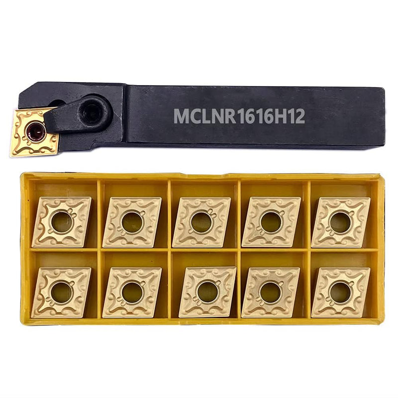 5/8" Lathe Tool Holder MCLNR1616H12 Indexable Carbide Turning Tool Holder with 10pcs CNMG120404 (CNMG 431) Carbide Inserts Lathe Cutting Tool MCLNR1616H12 + 10pcs CNMG 431