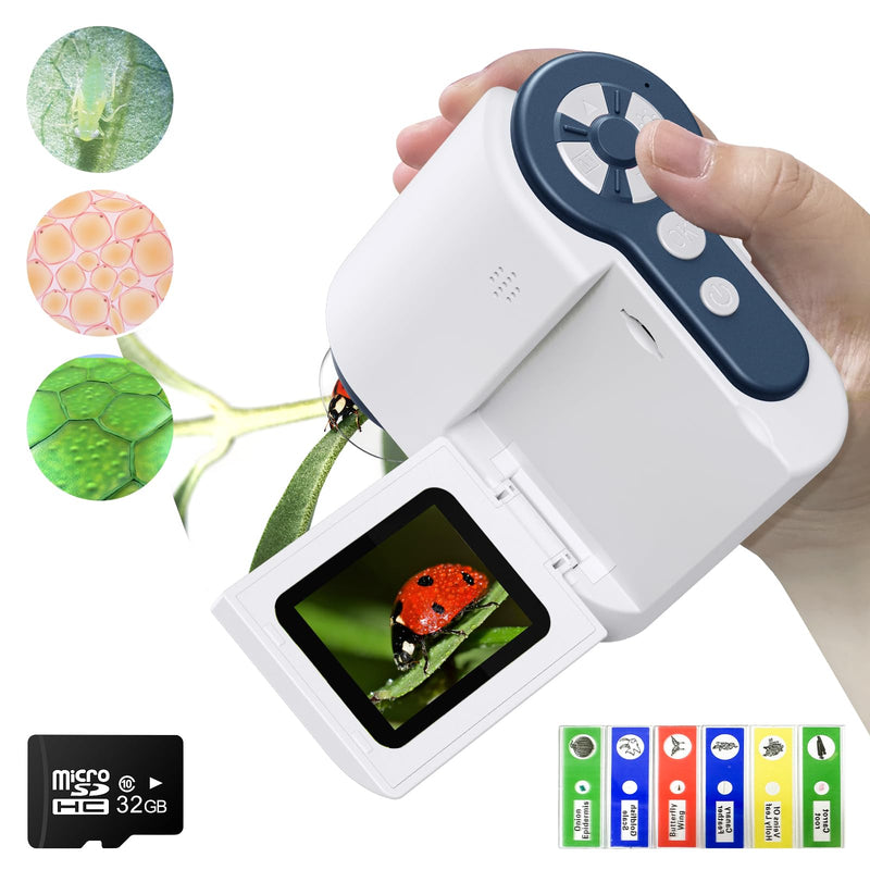 Digital Microscope,1200X USB Microscope,Coin Microscope with 6 Adjustable LED Lights, 2'' LCD Screen Microscope for Kids and Adults, 32GB SD Card,Photo and Video Mini Microscope White