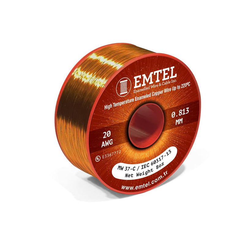 20 AWG - 8 oz (157 feet) Magnet Wire - Enameled Copper Wire for Electrical Motor Transformer Magnetic Coil 220°C (428°F) Thermal Class - Double Insulated Winding Wire 20 AWG