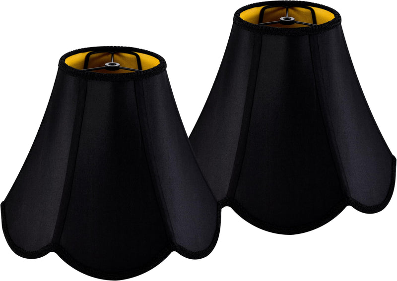 GO&SO Black Bell Lamp Shades Set of 2 (Petal Edge Braid) Scalloped Lamp Shade,6"Top x 13"Bottom x 10.6"Vertical Height (Spider) Replacement Lamp Shades for Table Lamp,Floor Lamp Shade,Easy Assembly 2 Pack