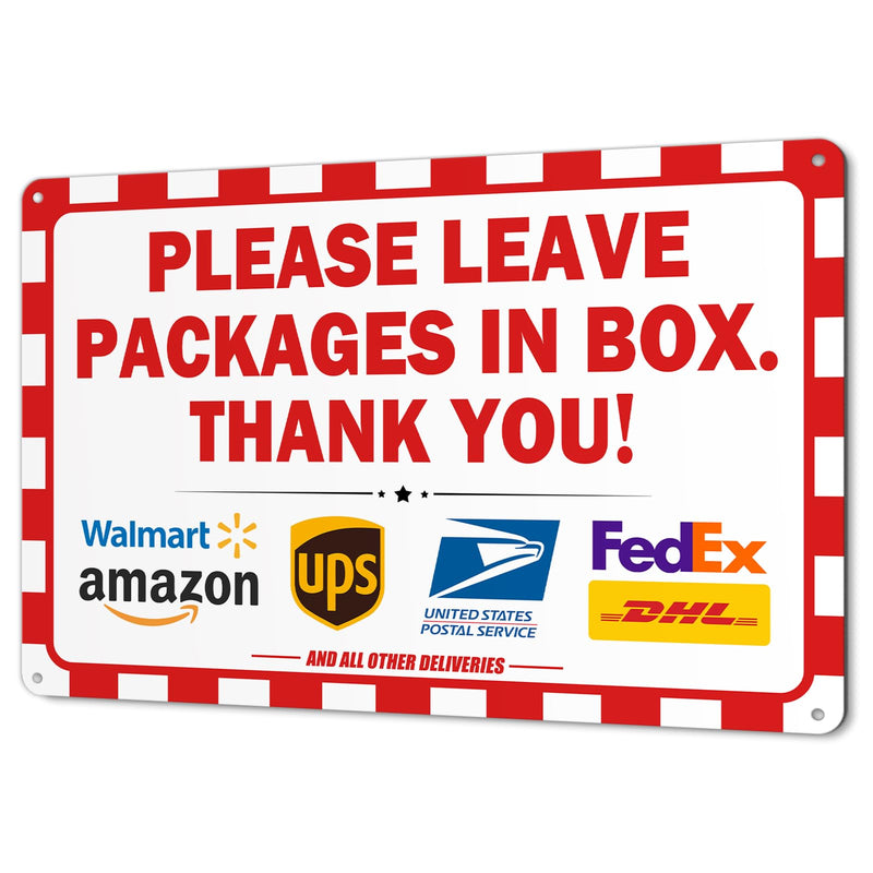 Delivery Signs for Packages Please Leave Packages in Box Package Delivery Sign for Outside, Alumlnum Alloy, Waterproof, Rust Resistant (8''x12'')