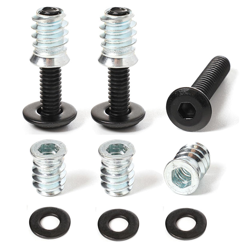 30 Sets 1/4-20 Furniture Threaded Insert and Bolt for Wood, 1/4 Screw Nut 15mm, Stainless Steel Black Oxide Flat Head Hex Bolts 1/4-20 x 3/4" Screws, 1/4-20 Black Washers 3/4" Bolts 15mm Threaded Insert