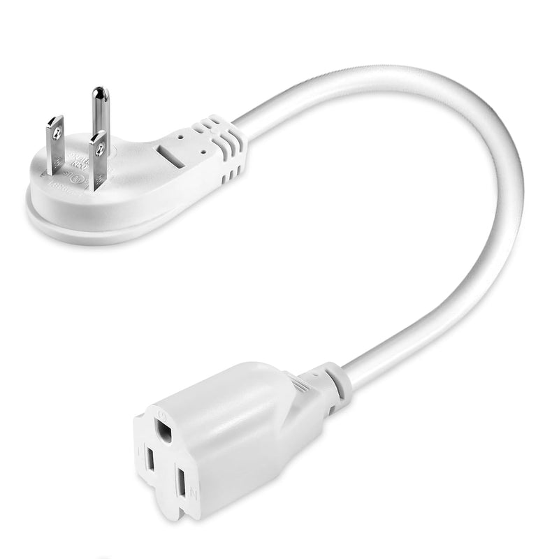 1875W Short Extension Cord,15A 14AWG Low Profile Flat Plug Heavy Duty Extension Cord Outlet Saver 3-Prong Grounded Power Extension Cable (White 1 Feet) white 1feet