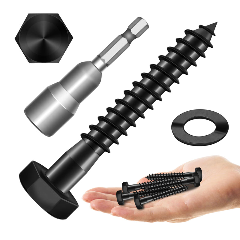 (12Sets) 5/16" x 2" Hex Head Lag Bolts, Heavy Duty Lag Screws with Washers, 304 Stainless Steel Bolts 18-8, Lag Screws Wood Screws, Partial Thread Black Oxide, 5/16 Bolt by Mywish 5/16 x 2" 12
