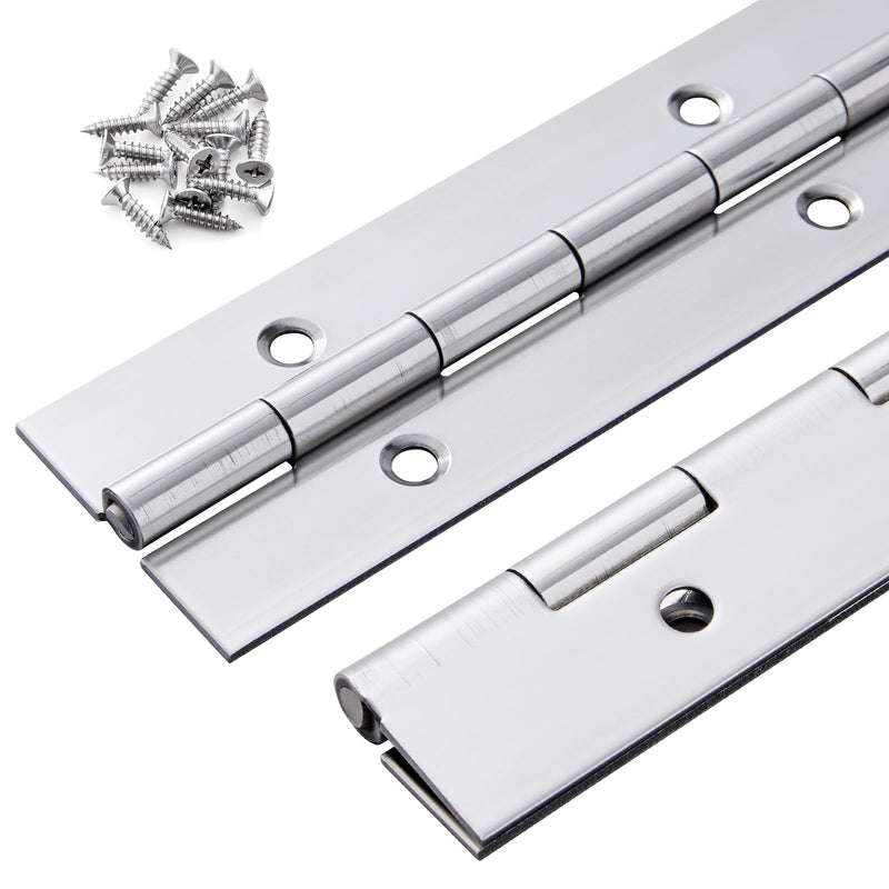 2 Pack Heavy Duty Piano Hinge 30 Inch x 1.5 Inch, 0.060'' Thick Stainless Steel Piano Hinge with Holes, 30" Continuous Hinges for Cabinet Doors DIY Wood Boxes Furniture Industrial Project Silver