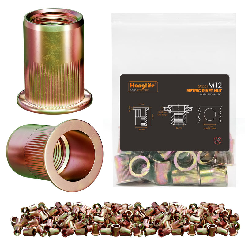 Rivet Nut, M12 Metric Rivnut - Flat Head Nutserts, Zinc Plated Carbon Steel Knurled Body Threaded Insert Nuts, 20 Pieces M12(20pcs) - NewNest Australia