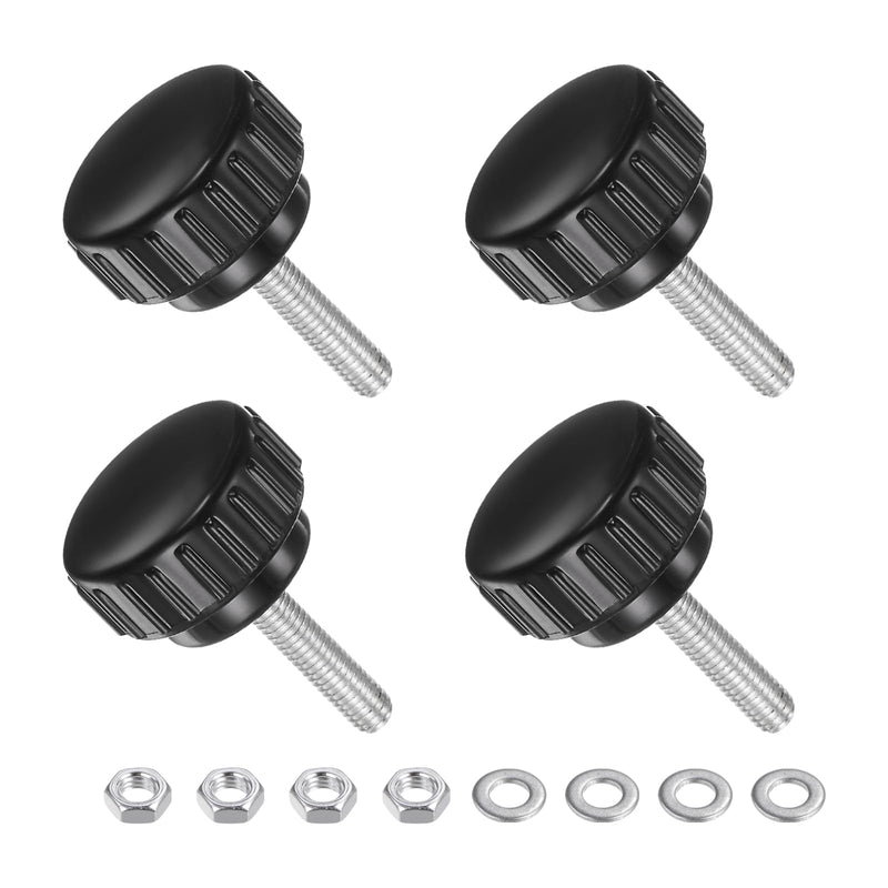 Thumb Screw Knurled Knobs Set, M5 x 20mm Male Thread 25mm Head, Clamping Screw Threaded Stud Hand Knobs Grip Kit with Nuts Washers, (Applications: for Machinery Lathes), 4-Set