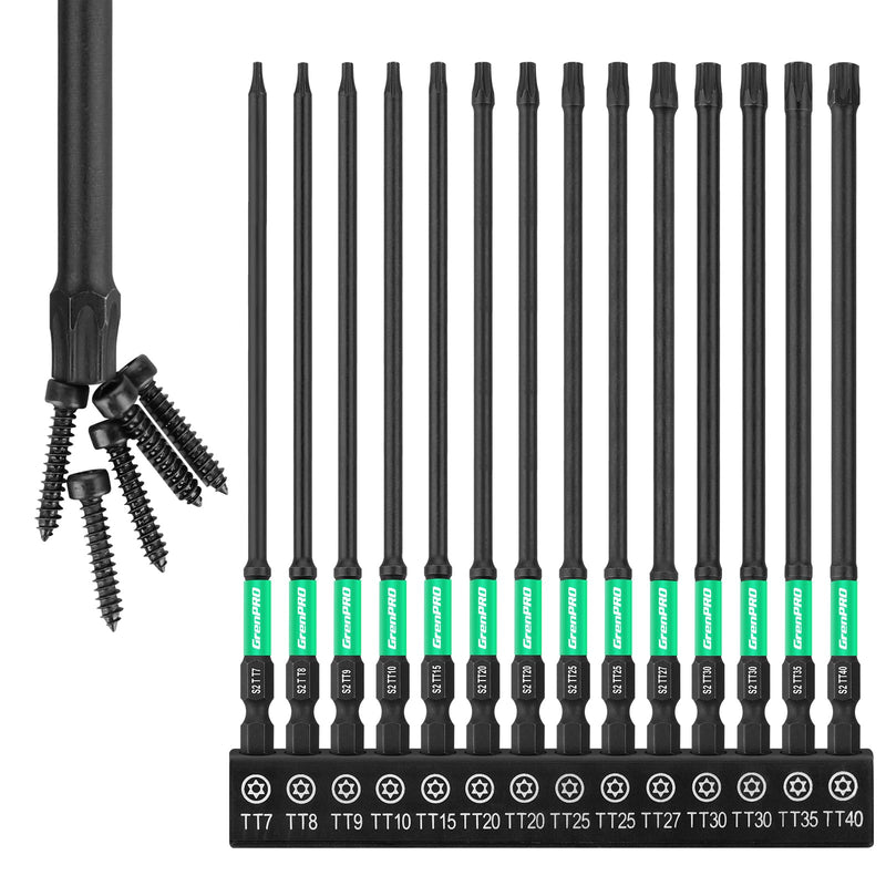 Torx Bit Set 14pc Impact Driver Bit Set, Magnetic Torx Screwdriver Set, Security Bit Set,Torque Bit Set, 1/4 t20 t25 t30 Tamper Proof Torx Bit Set, 6" Long (t7-t40) Star Screwdriver Bits Sets 14pcs*6"