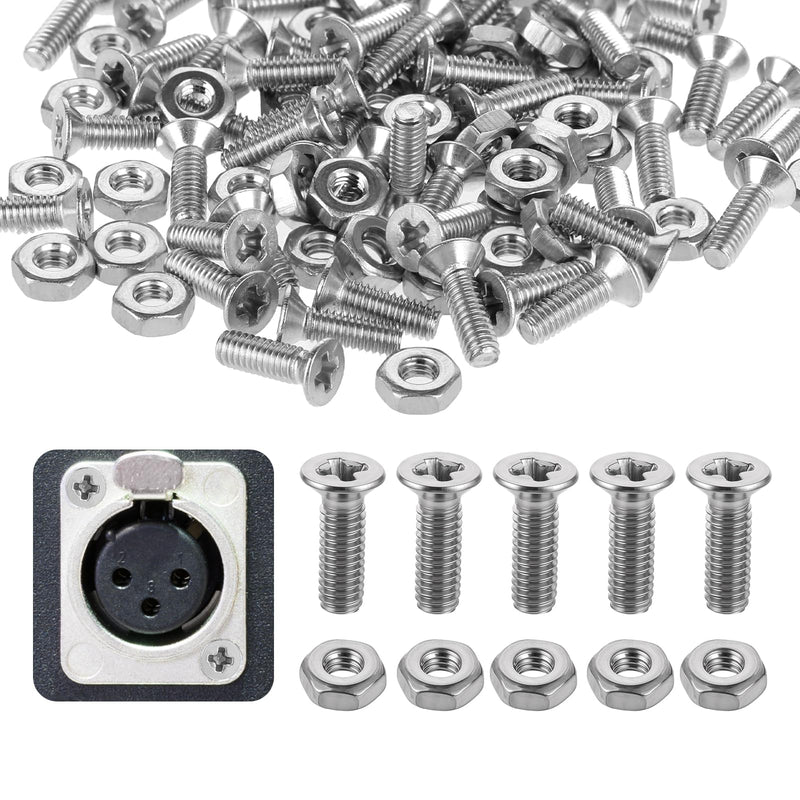 100 Pcs D Series Panel Screws and Nut Kit, Panel Mount Connector Stainless Steel Square D Panel Metal Screws M5 X 8 mm Audio Server Rack Mounts Screws and Nuts for Attaching D-Series Panel Connectors