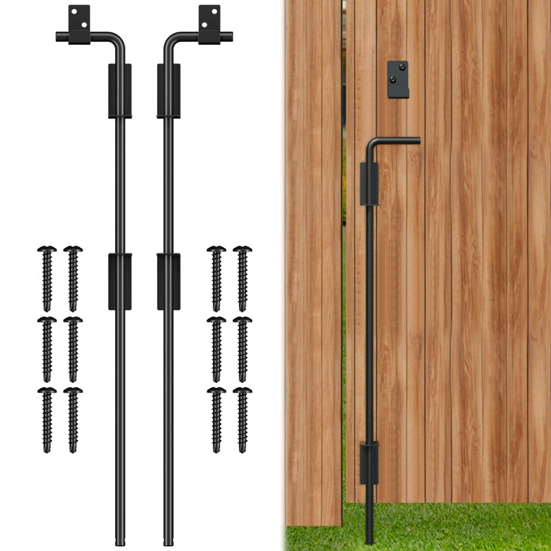 24" Cane Bolt Gate Drop Rod Heavy Duty Stopper Hardware, Gate Ground Latch for Wood Metal Vinyl Gates Doors, Gate Drop Pin for Holding Gate to The Ground, Black Finish-2 Pack 2 24 Inch