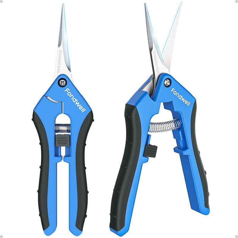 Fondwell 6.5" Pruning Shears Trimming Scissors: Small Garden Snips with Micro Tip - Plant Clippers of High Cutting Efficiency Straight & Curved