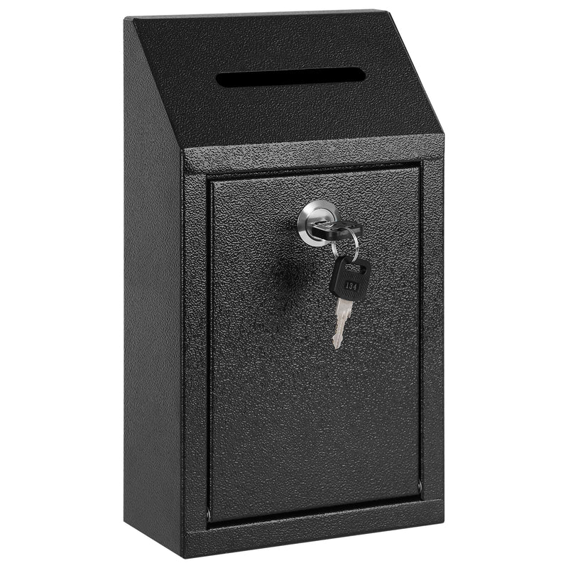 KYODOLED Money Drop Box with Lock & Slot, Metal Cash Collection & Suggestion Box for Farmstand Sales, Office or Home Wall Mount Use, 10.24x5.7x2.95 Inch, Black Textured Black Compact