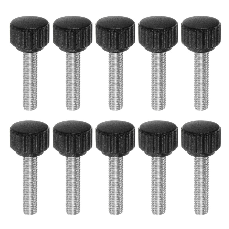 HARFINGTON 10pcs Knurled Clamping Knobs Thumb Screws M6 x 25mm Metric Male Thread 16mm Matte Plastic Head 304 Stainless Steel Stud Hand Threaded Knob Thumbscrew Handle, Black M6 x 25mm x 16mm