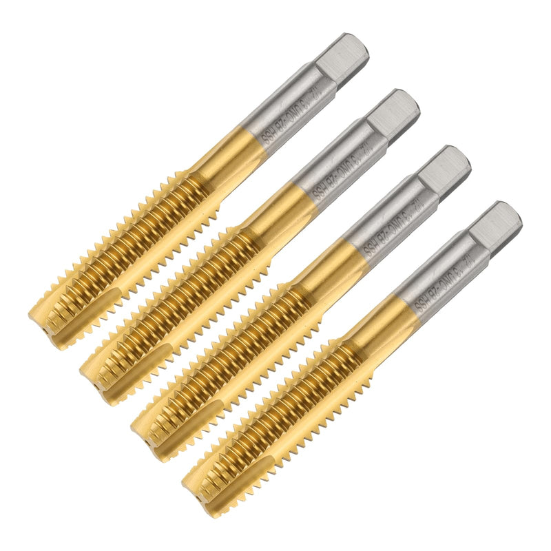 uxcell 4pcs 1/2-13 UNC B2 Spiral Point Thread Tap, Screw Tap Threading Tapping Tool, Titanium Coated 6542 High Speed Steel Machine Taps Tapping Bit