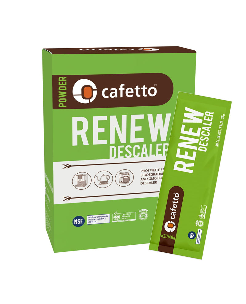 verybarista Renew Descaler (6 x 25g sachets). Designed for espresso machines, boilers and coffee brewers. Safe to use on aluminium, brass and stainless steel