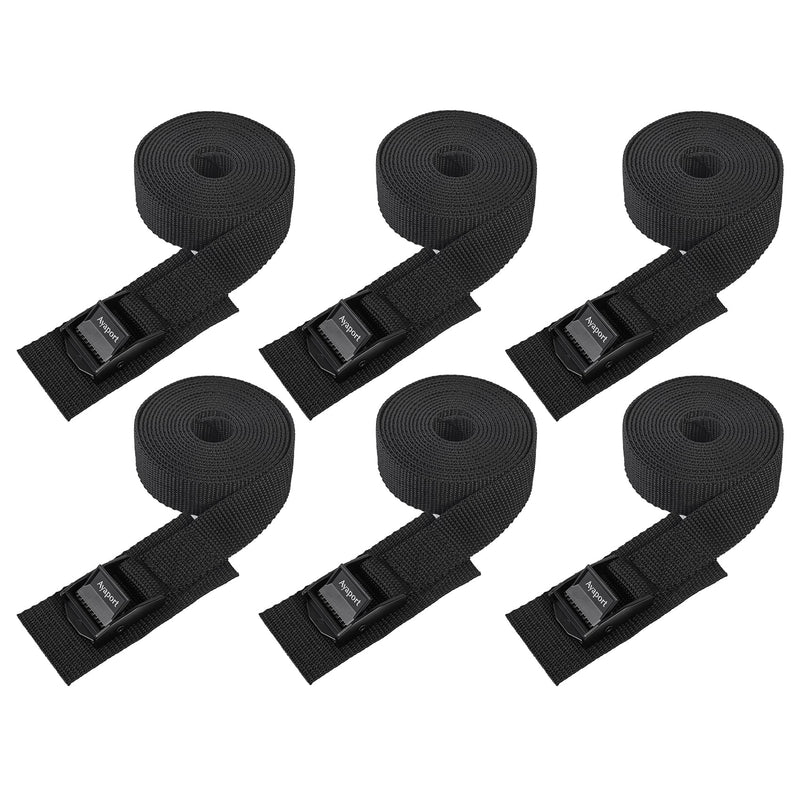 Ayaport Lashing Strap Tie Down Straps with Adjustable Cam Buckle Nylon Cinch Strap for Packing Cargo, Bike, Luggage Black 6 Pcs (Black, 1'' x 8') 1'' x 8'