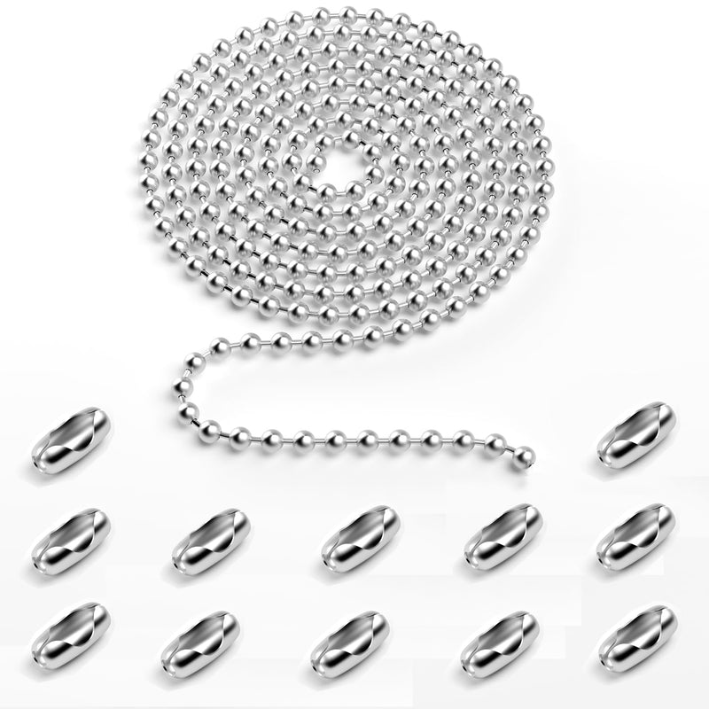 10 Feet Beaded Ball Chain, Stainless Steel Bead Pull Chain Extension with 12PCS Connectors for Window Roller Chain Replacement, Plumbing and Equipment Labeling (4.5 mm,Silver) 10 FT
