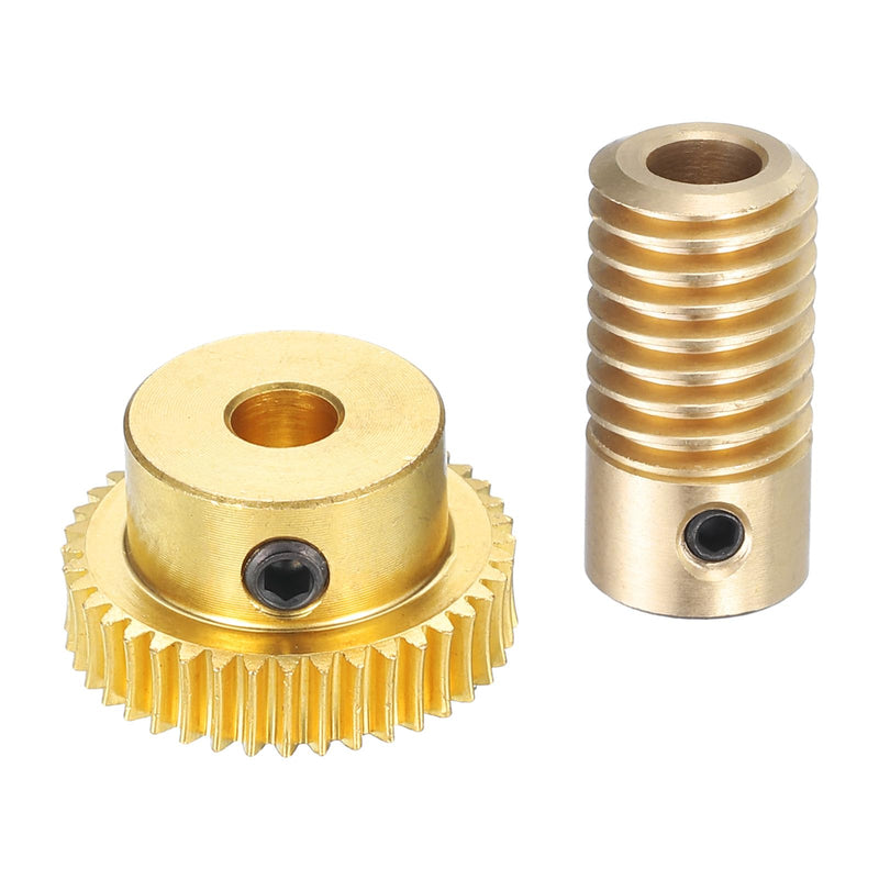 uxcell Worm Gear Set - 0.5 Module 40:1 Reduction Rate 5mm Hole Dia Gear Shaft and 5mm Hole Dia Gear Wheel 40T Drive Gear Box (Brass)