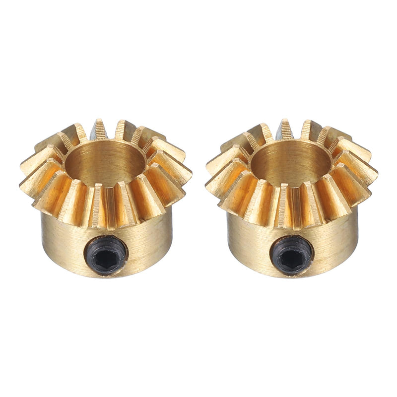 uxcell 2pcs Bevel Gear 0.8 Module 1:1 Reduction Rate 15T 6mm Hole Dia Bevel Pinion Gear Brass, 45 Degree Steering Gear for Hardware Mechanical Rotation, Yellow