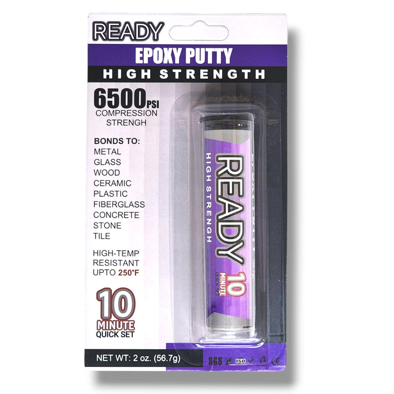 Ready High Strength Epoxy Putty, 10 Minute Quick Set, High Temperature, Metal, Glass, Wood, Plastic, Ceramic, Stone, Tile, Concrete