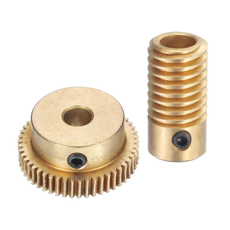 uxcell Worm Gear Set - 0.5 Module 50:1 Reduction Rate 6mm Hole Dia Gear Shaft and 6mm Hole Dia Gear Wheel 50T Drive Gear Box (Brass)