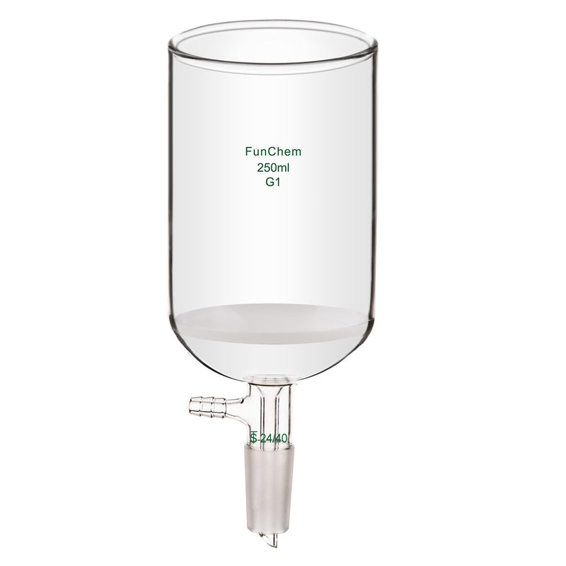 FunChem Filtering Buchner Funnel with Coarse Frit (G1), Borosilicate Glass Filtering Funnel with 24/40 Standard Taper Inner Joint and Vacuum Serrated Tubulation, 250 mL 250.0 Milliliters Round 1 YQ-BuchnerFilter-G1-Vac