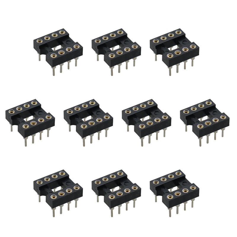 RLECS 10PCS IC Socket Metal 8 Pin Round Hole Solder DIP Inline IC Socket Adapter 2.54mm for PCB Board Good Electronic Components Black