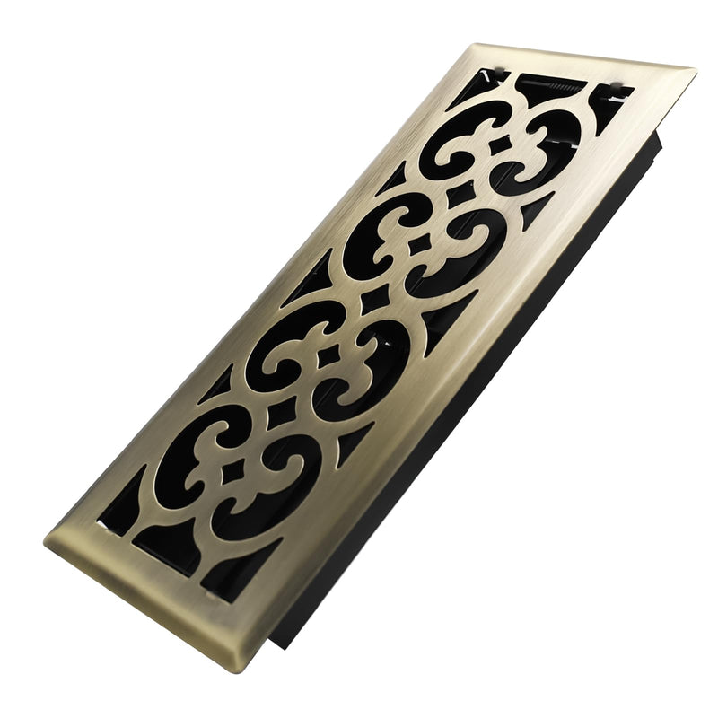 4x12 Inches Heavy Duty Walkable Floor Register Easy Adjust Air Supply Lever Floor Vents - Charlotte Design - Vent Cover for Home Floor - Antique Brass 4x12 Inches