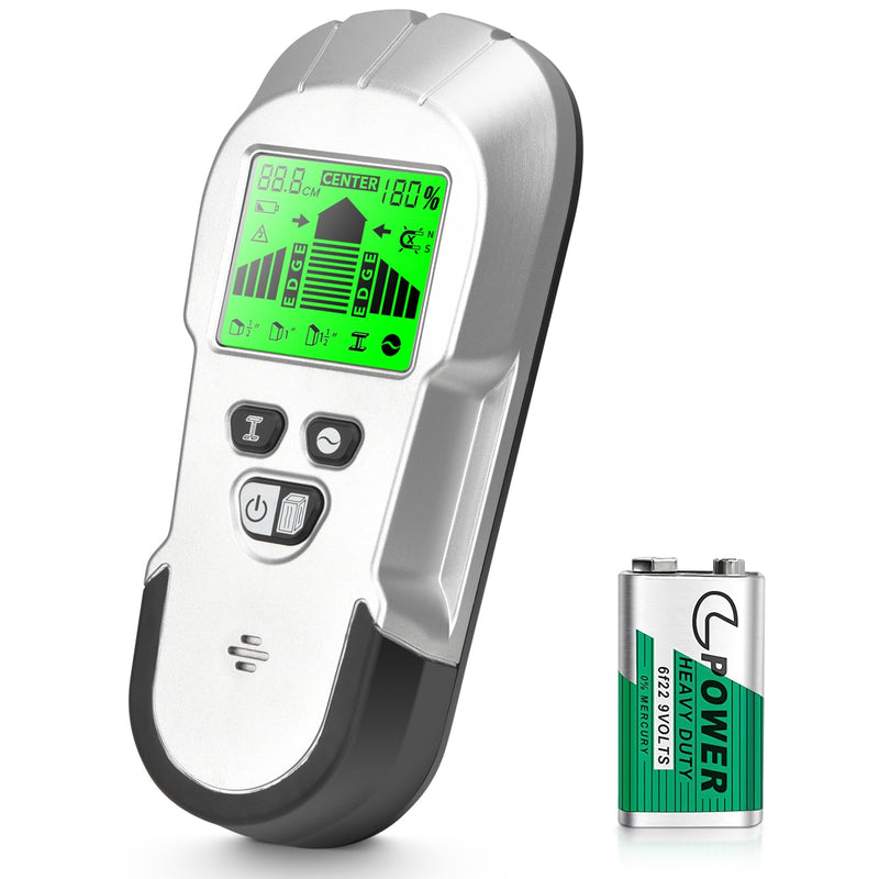 Stud Finder - Stud Finder Wall Scanner 6 in 1 Scanner Sensor Beam Finder with Upgraded Smart Sensor HD LCD Display for The Center and Edge of Wood, AC Wire, Metal and Studs Detection (Silver) Silver